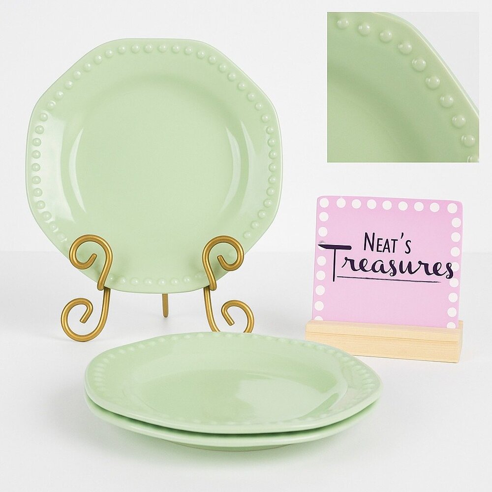 Elegant Dining CHARISMA COLLECTION Green Beaded Stoneware Salad Plates Set of 3